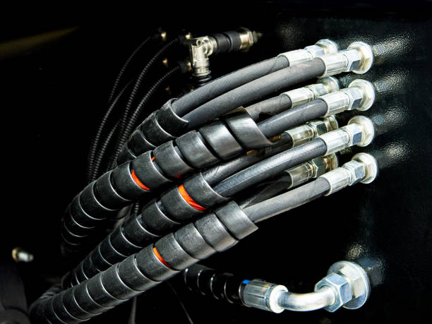 Hydraulic hoses on an industrial machine Hydraulic hoses on an industrial machine